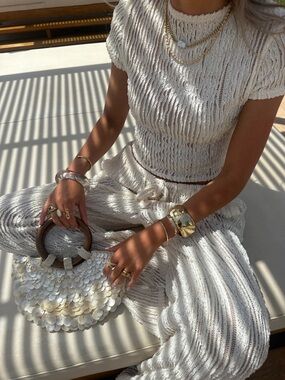 NWT Lola Rae Isla Ivory Capped Sleeve Cropped Tee & Soleil Trouser Two-Piece Set